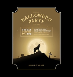 Vintage Halloween invitation with howling werewolf vector image