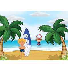 Kids enjoying summer at the beach vector image