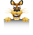 Skinny cute cartoon lion with blank sign vector image