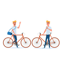 Hipster young man with bicycle and coffee vector image