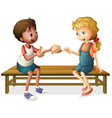 Kids sitting on a bench vector image