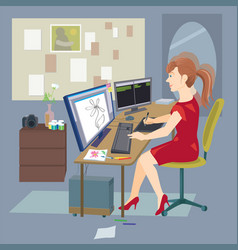 Freelance woman working at home with computer Freelance woman working at home with computer vector image