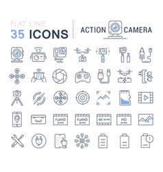 Set flat line icons action camera vector image