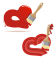 Paintbrush and painted red hearts vector image