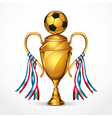 Soccer golden award trophy and ribbon vector image