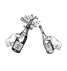 Bottle of champagne and bottle of wine in hands Bottle of champagne and bottle of wine in hands vector image