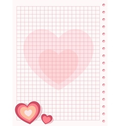 Pink squared paper sheet background with heart vector image