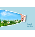Nature background with green grass and sky and vector image