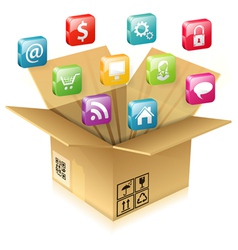 Cardboard Box with Set of Icons vector image