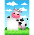 Cow cartoon with blank sign vector image