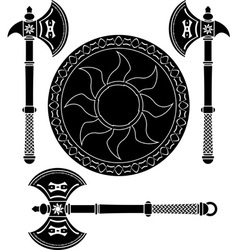 Fantasy shield and swords of vikings vector image