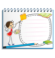 A notebook with a sketch of a young girl painting vector image