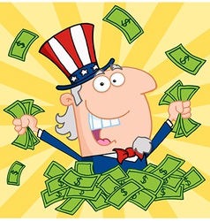 Happy Uncle Sam Playing In A Pile Of Money vector image