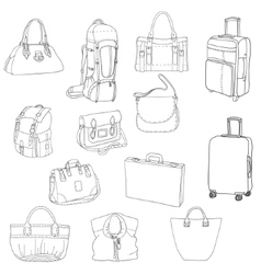 Black contours of different bags and suitcases Black contours of different bags and suitcases vector image