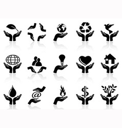 Hands holding icons set vector image