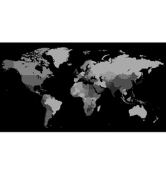 Greyscale World map on black background vector image