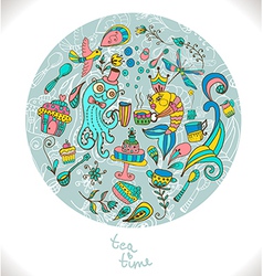 Tea time background doodle vector image