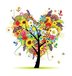Summer floral tree heart shape vector image