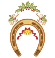 Christmas horseshoe with holly berry leaves vector image