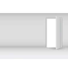 Open white door on a white wall vector image