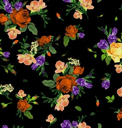Seamless floral pattern with roses and freesia vector image