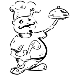 Chef with tray of food in hand vector image