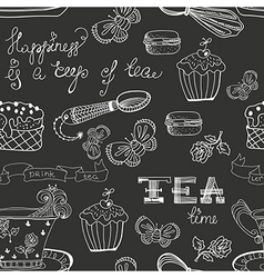 Black and white tea time pattern vector image