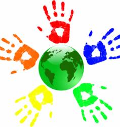 Globe and hands vector image