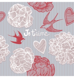 Valentines card Swallows and flowers pattern vector image