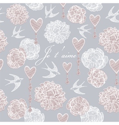 Valentines card Swallows and flowers Seamless patt vector image