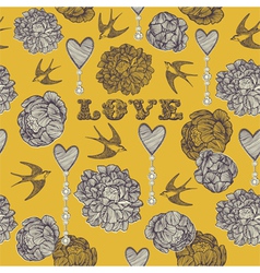 Valentines card Swallows and flowers Seamless patt vector image