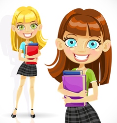 Cute student girl with books vector image