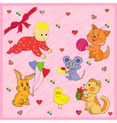 Animals Greeting A Baby vector image