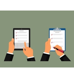 Tablet pc and notepad with task list vector image