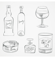 Set of glasses and whiskey bottles vector image