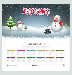 Calendar 2013 Merry christmas and snowman vector image