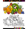 Cartoon fruits group for coloring book vector image