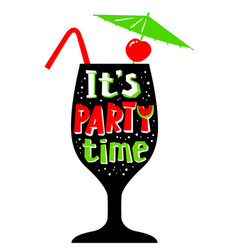Cocktail glass silhouette its party time Cocktail glass silhouette its party time vector image