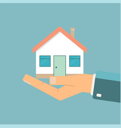 Businessman holding a house real estate offer Businessman holding a house real estate offer vector image