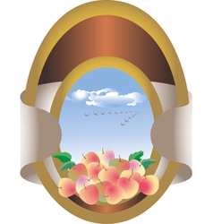 Label with apples in the sky vector image