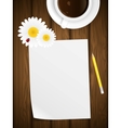 Blank paper on wooden background with flowers vector image