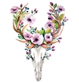 Bright watercolor deer skull with flowers vector image