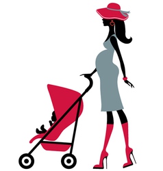 Pregnant woman with child in a stroller vector image
