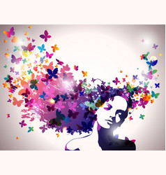 Woman with butterflies flying from her hair Woman with butterflies flying from her hair vector image