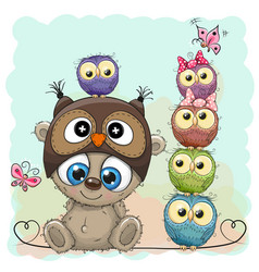 Teddy bear and five owls vector image