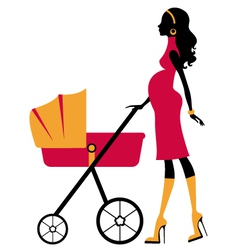 Pregnant woman with baby stroller vector image