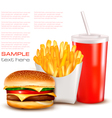 Hamburger with drink and chips vector image