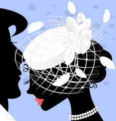 Image of lady in white-veil hat vector image