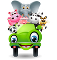 Funny animal cartoon in green car vector image
