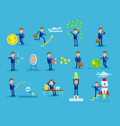 Set of businessmen achieving success money concept Set of businessmen achieving success money concept vector image